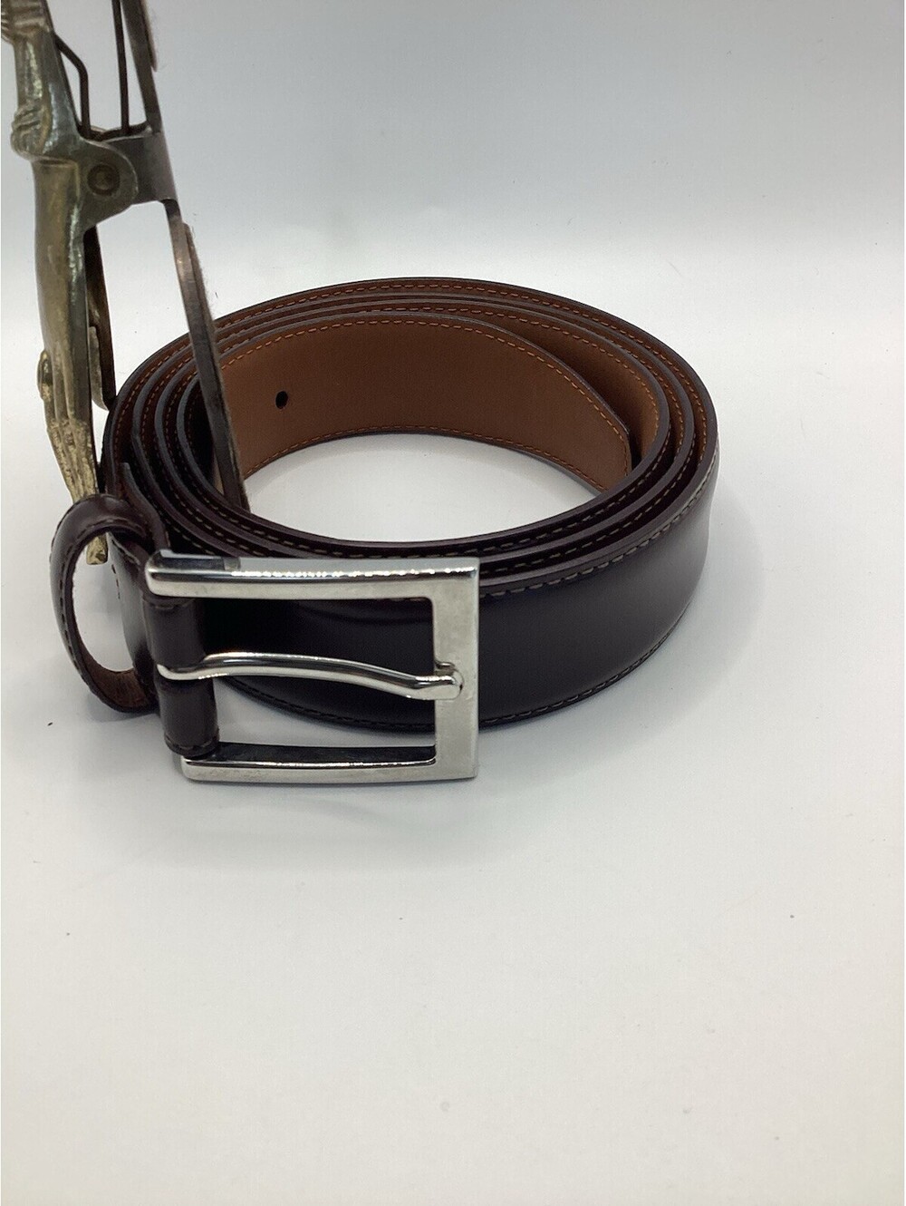 Brooks Brothers Made In Italy Men's Genuine Leather Belt Brown Stitched Size 42